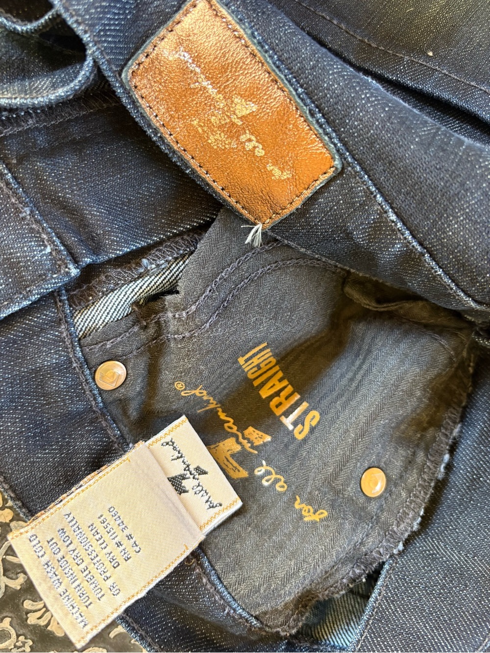 7 For All Mankind Dark Blue Straight-Leg Jeans with Pocket Rhinestone Detail - Picture 8 of 9